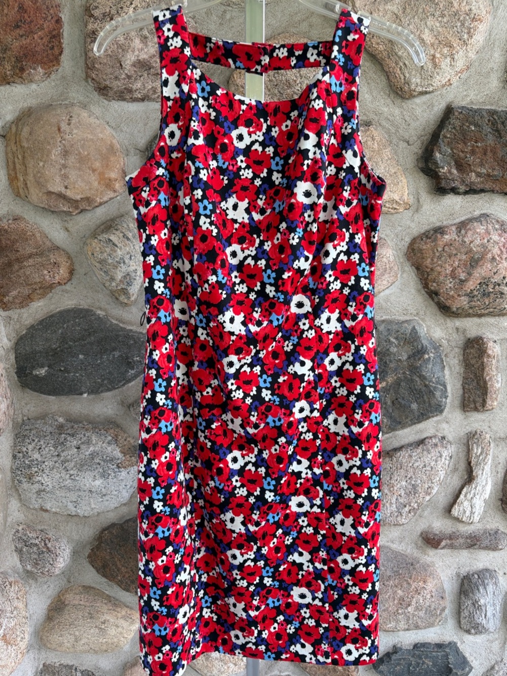 Jacob Red Floral Sleeveless Dress with White & Blue Flowers